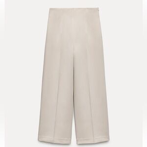 Zara Bone color WIDE LEG CROPPED HIGH WAIST PANTS
